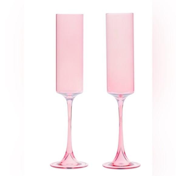 RACHEL ZOE Set Of 2 Pink Luster Glass Champagne Flutes. Brand New With Tags - Picture 2 of 3